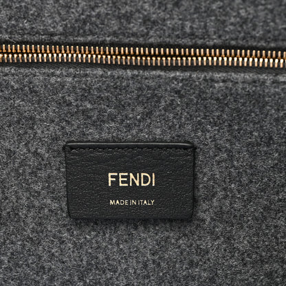 Fendi Melange Flannel Plexiglass Satin Logo Embroidered Threaded Edge Large Fendi Sunshine Shopper Tote Grigio Black 6 of 9