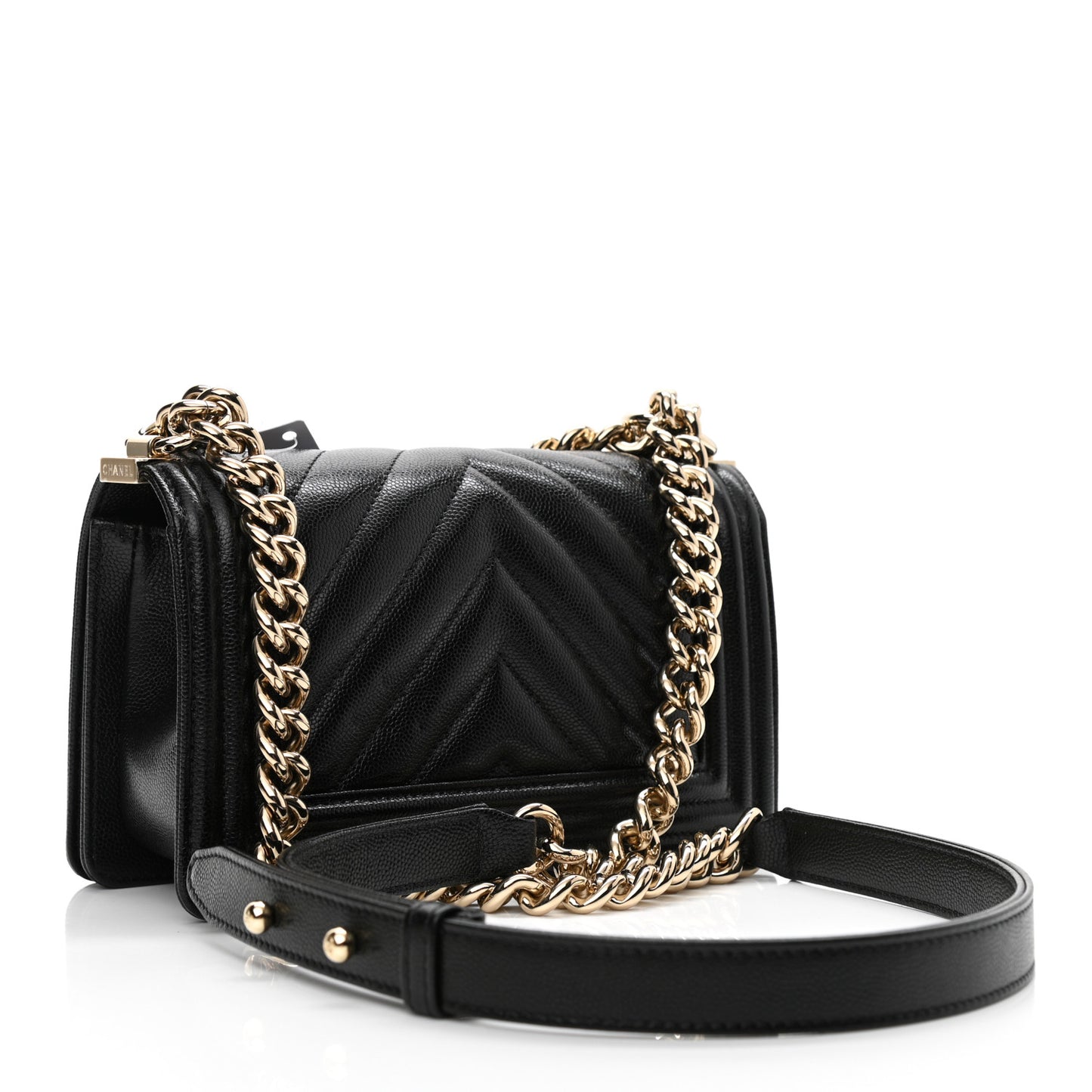 Caviar Chevron Quilted Small Boy Flap Black