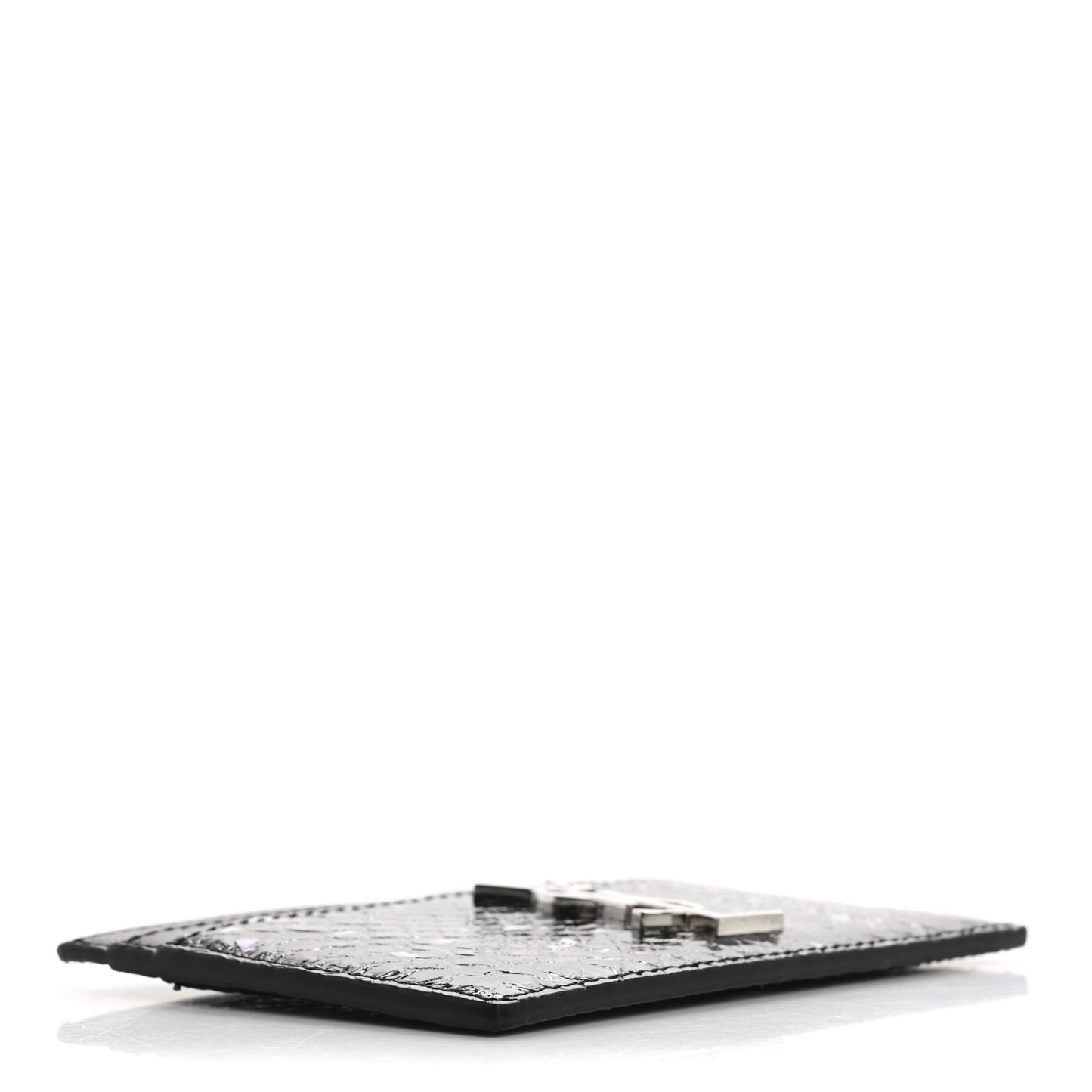 Patent Snakeskin Glitter Monogram Credit Card Case Black