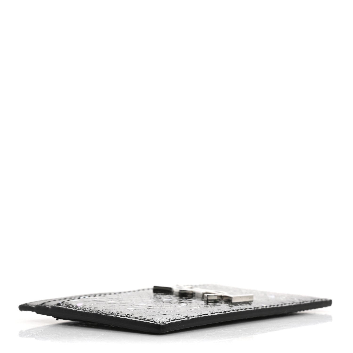 Saint Laurent Patent Snakeskin Glitter Monogram Credit Card Case Black 4 of 9