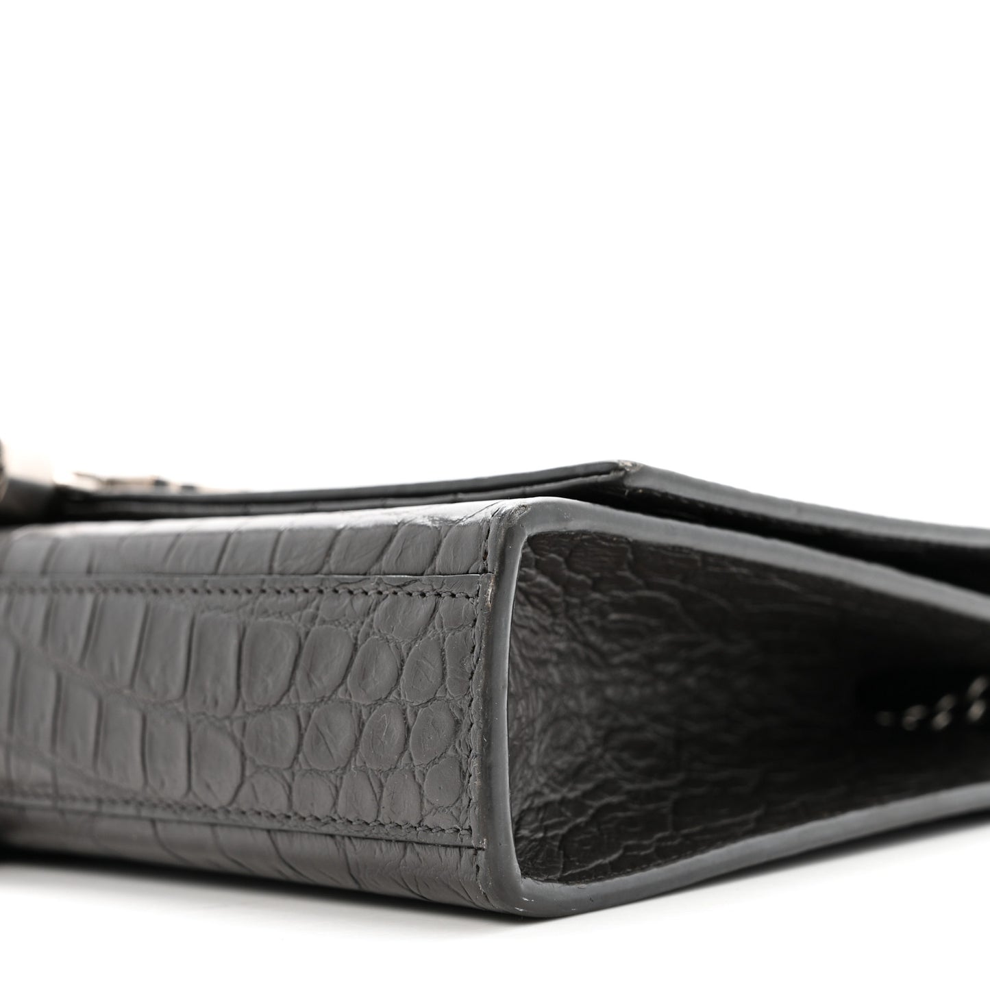 Calfskin Crocodile Embossed Medium Classic Monogram Kate Tassel Satchel Storm