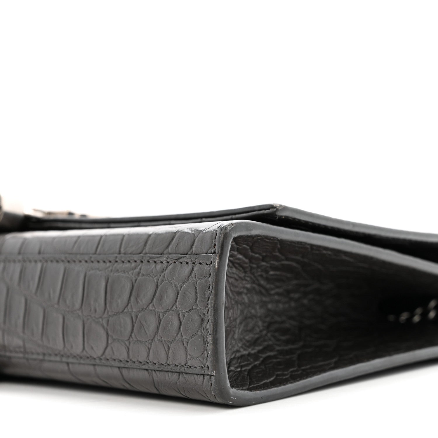 Saint Laurent Calfskin Crocodile Embossed Medium Classic Monogram Kate Tassel Satchel Storm 9 of 13