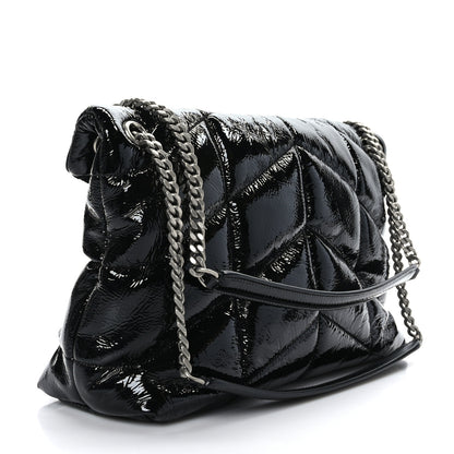 Saint Laurent Patent Lambskin Quilted Medium Loulou Puffer Monogram Chain Satchel Black 3 of 9
