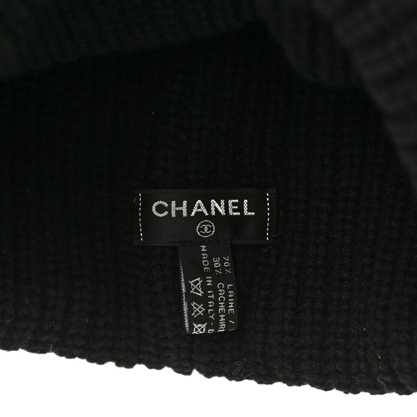 Wool Cashmere CC Beanie Hat Black White