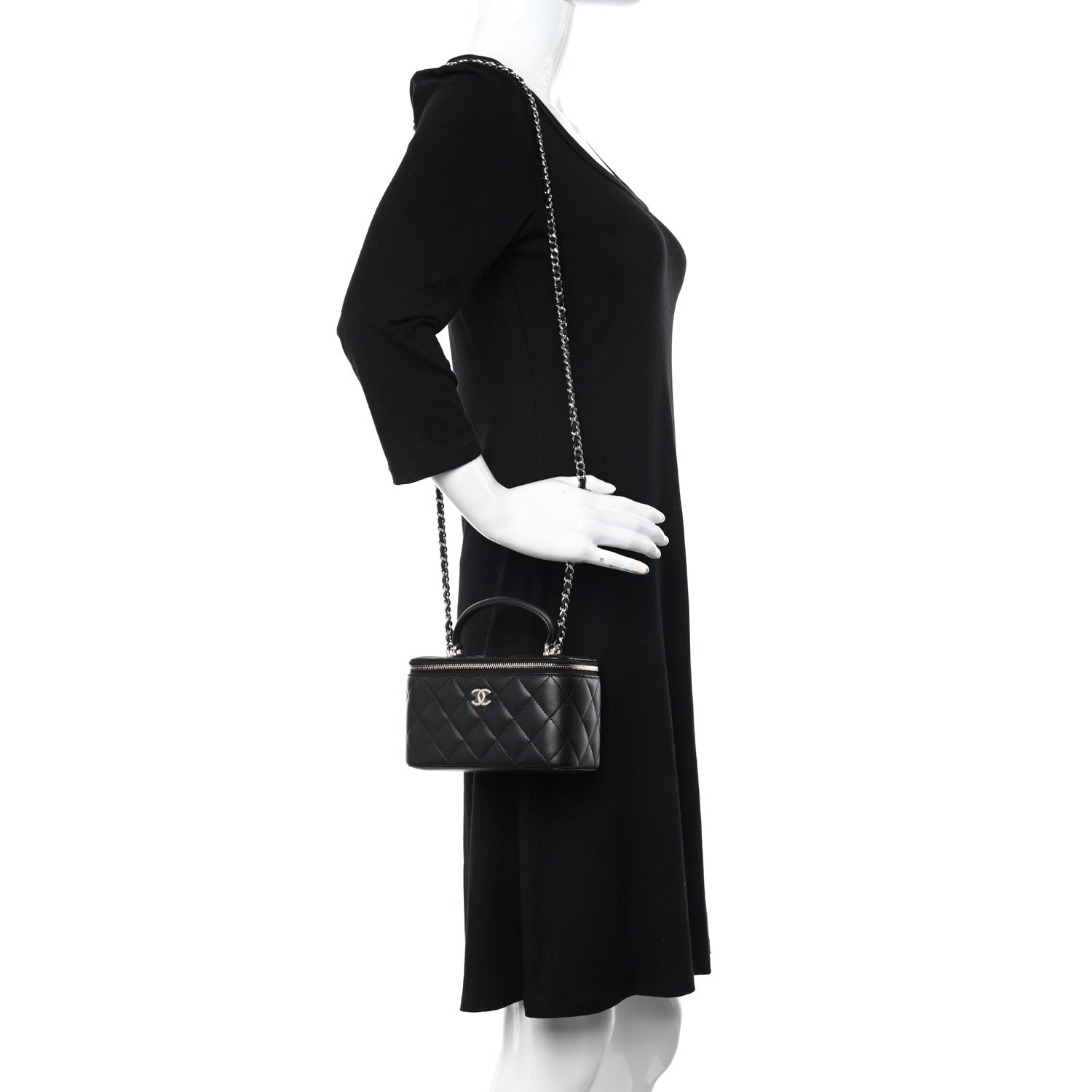 Chanel Lambskin Quilted Small Top Handle Vanity Case With Chain Black 2 of 12