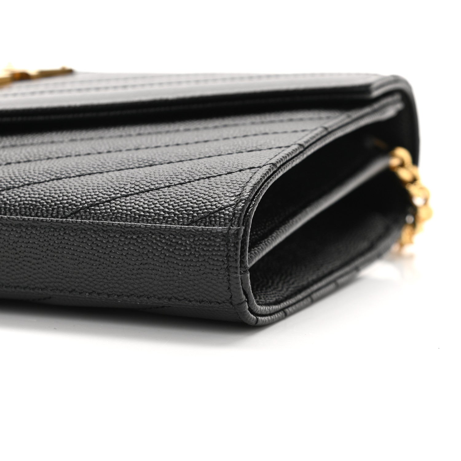 Saint Laurent Grain De Poudre Matelasse Chevron Monogram Chain Wallet Black 9 of 10