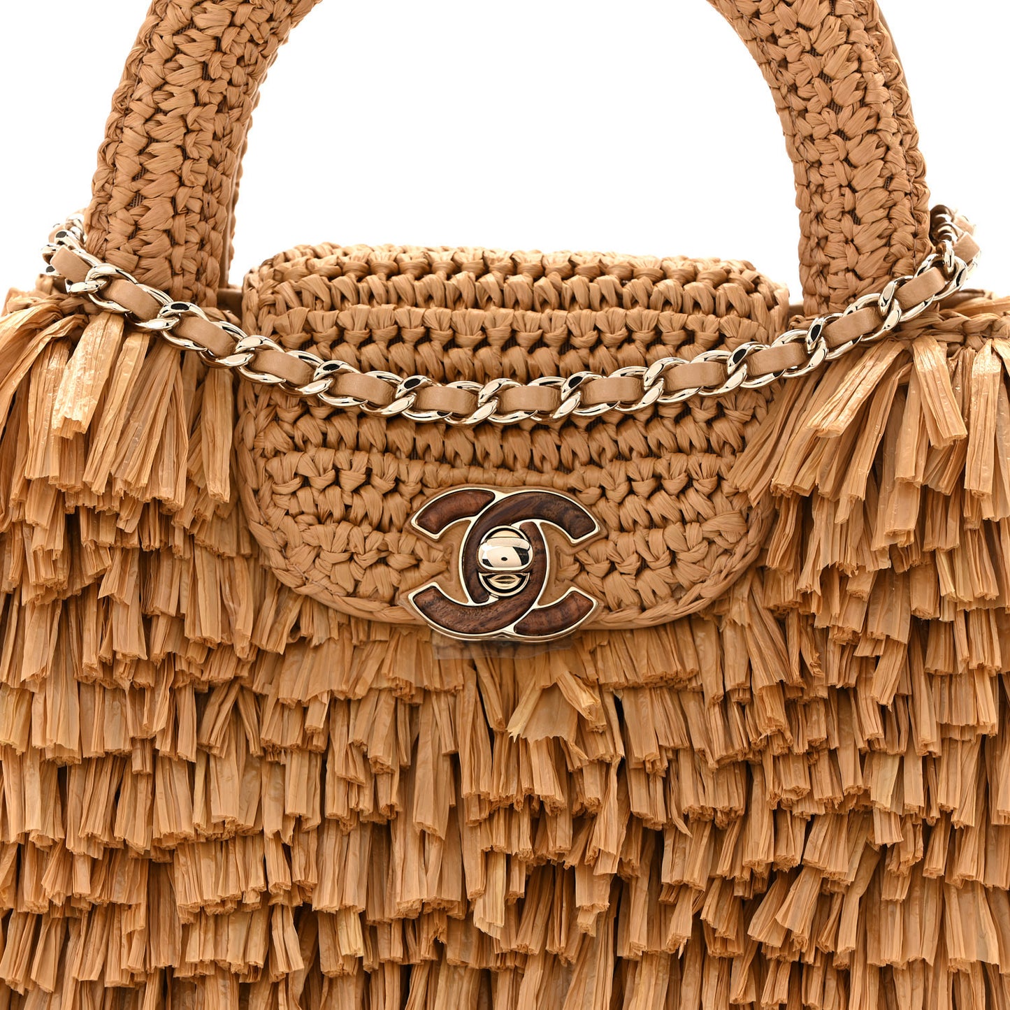 Raffia Fringe Nano Kelly Shopper Dark Beige