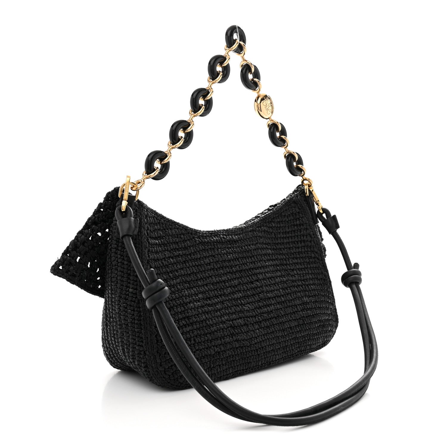 Loewe Raffia Donut Chain Medium Ola Shoulder Bag Black 3 of 10