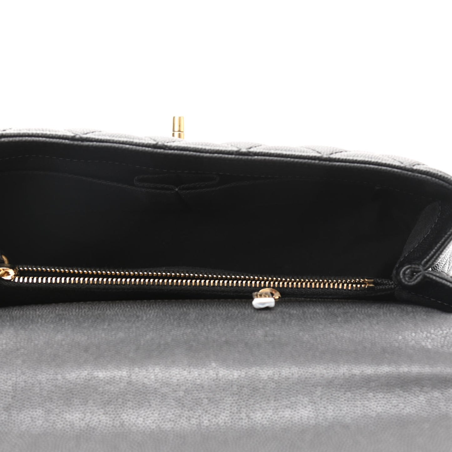 Caviar Lizard Embossed Quilted Small Coco Handle Flap Black