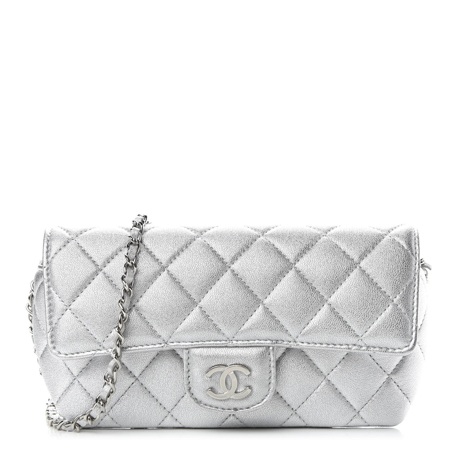 Chanel Metallic Lambskin Quilted Glasses Case With Chain Silver 1 of 11