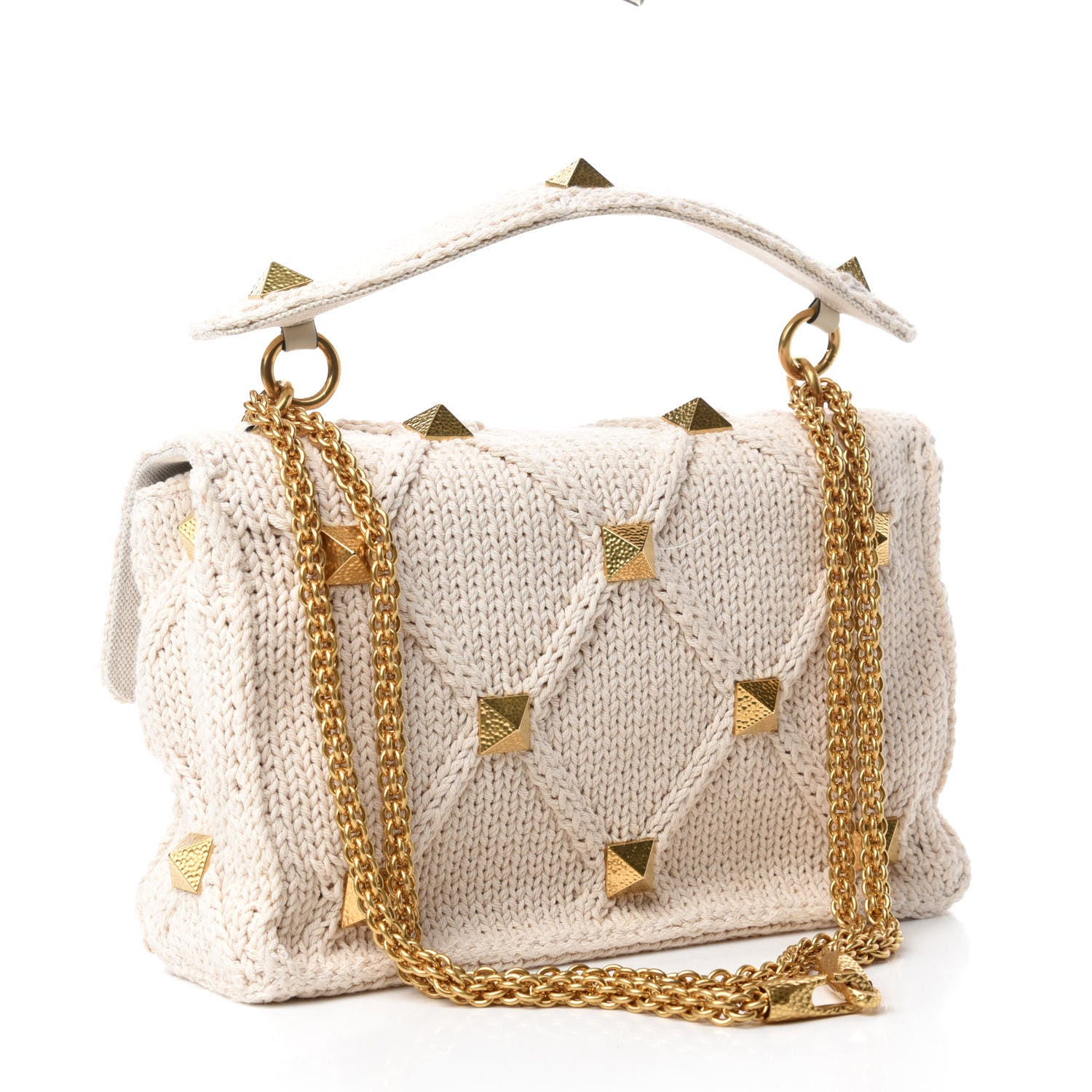 Valentino Garavani Knit Large Roman Stud Shoulder Bag Ecru 3 of 9
