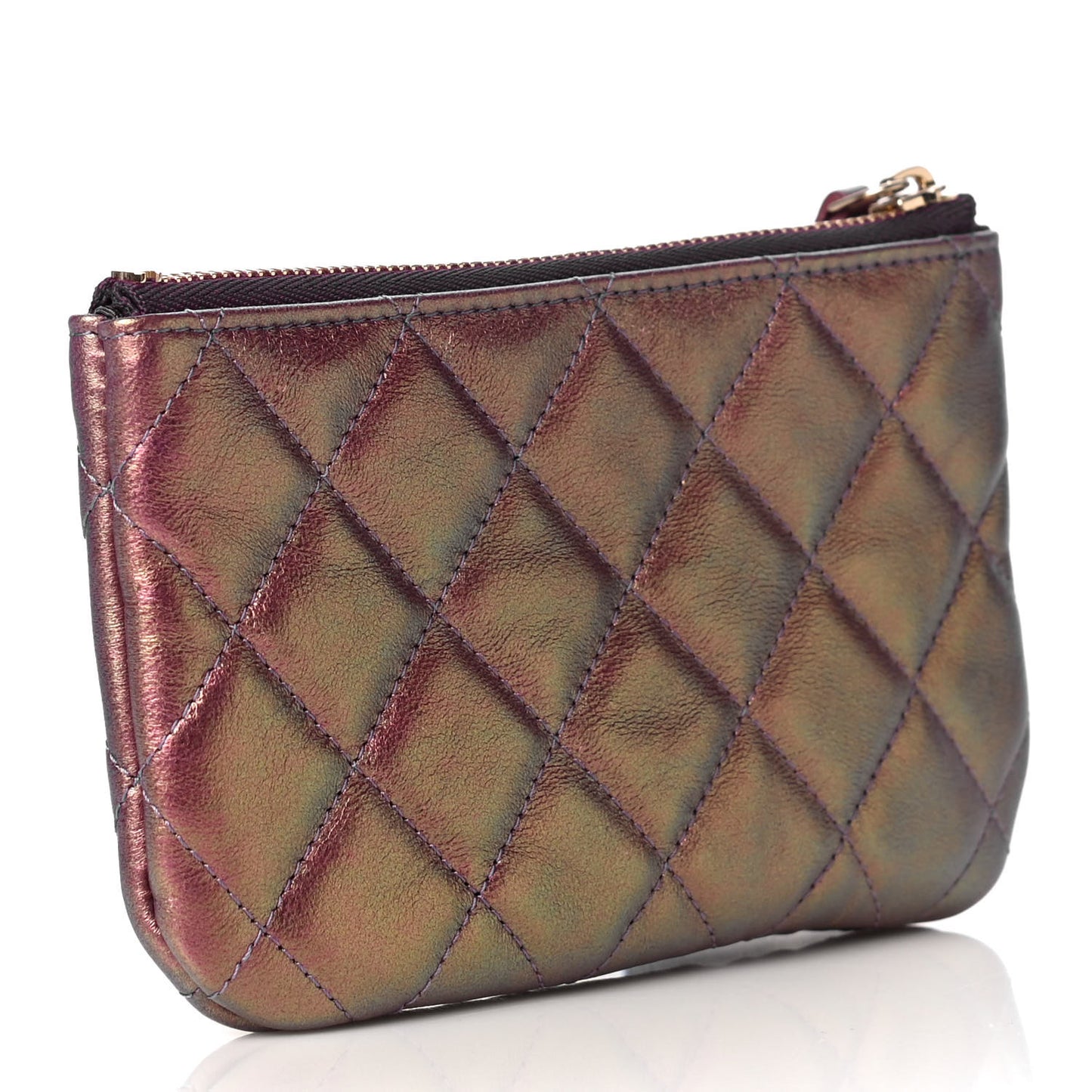 Iridescent Lambskin Quilted Small Cosmetic Case Purple