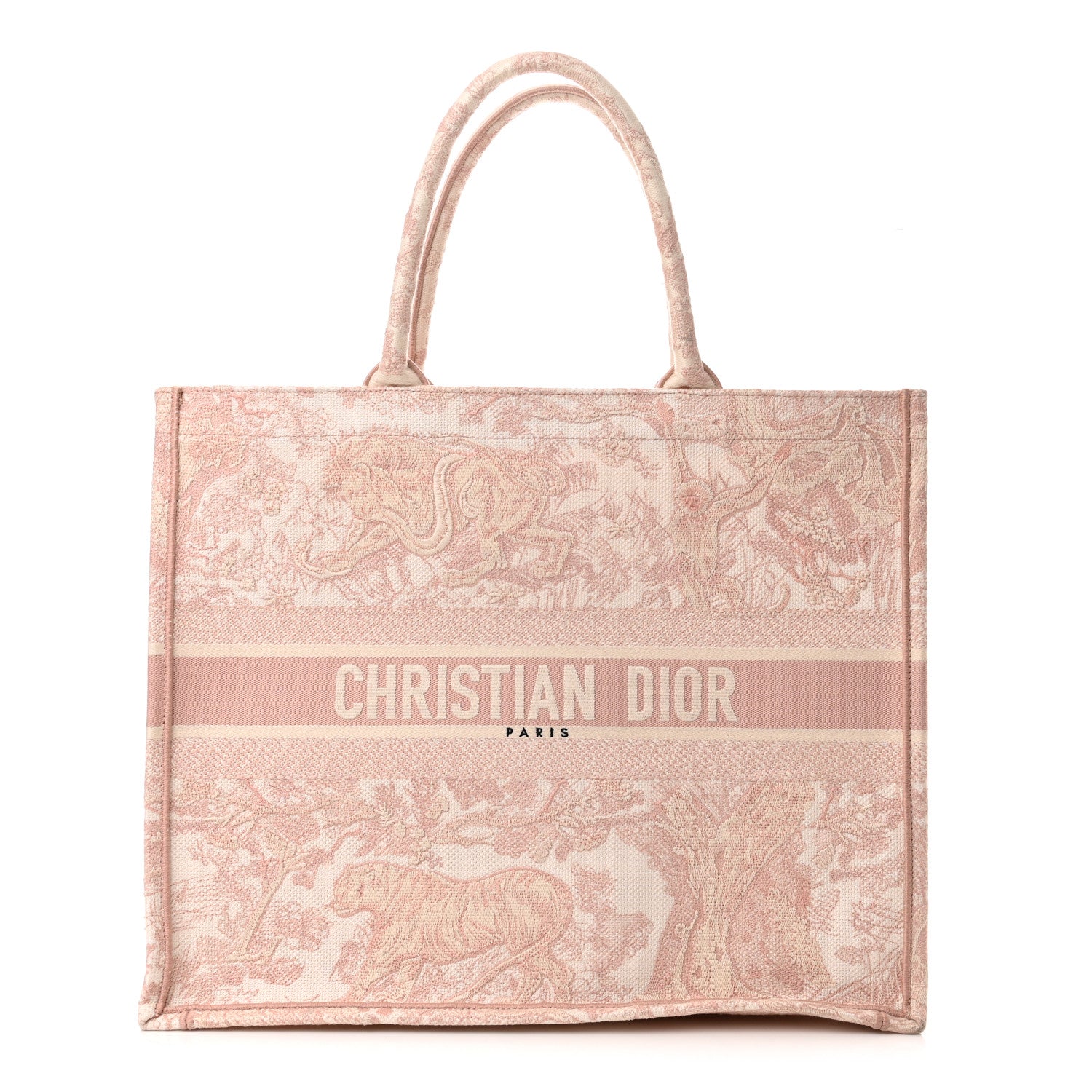 Christian Dior Canvas Toile De Jouy Embroidered Large Book Tote Pink 1 of 12