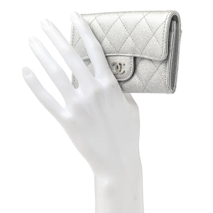 Chanel Metallic Caviar Quilted Flap Card Holder Wallet Silver 2 of 8