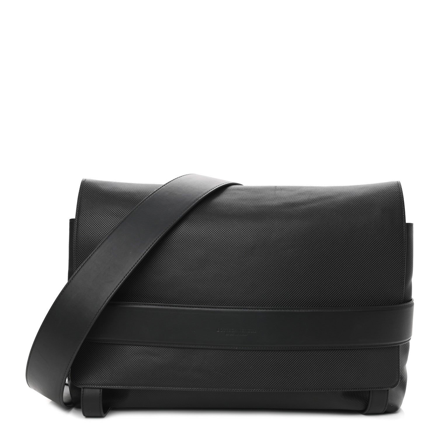 Bottega Veneta Textured Calfskin Messenger Crossbody Bag Black 1 of 10