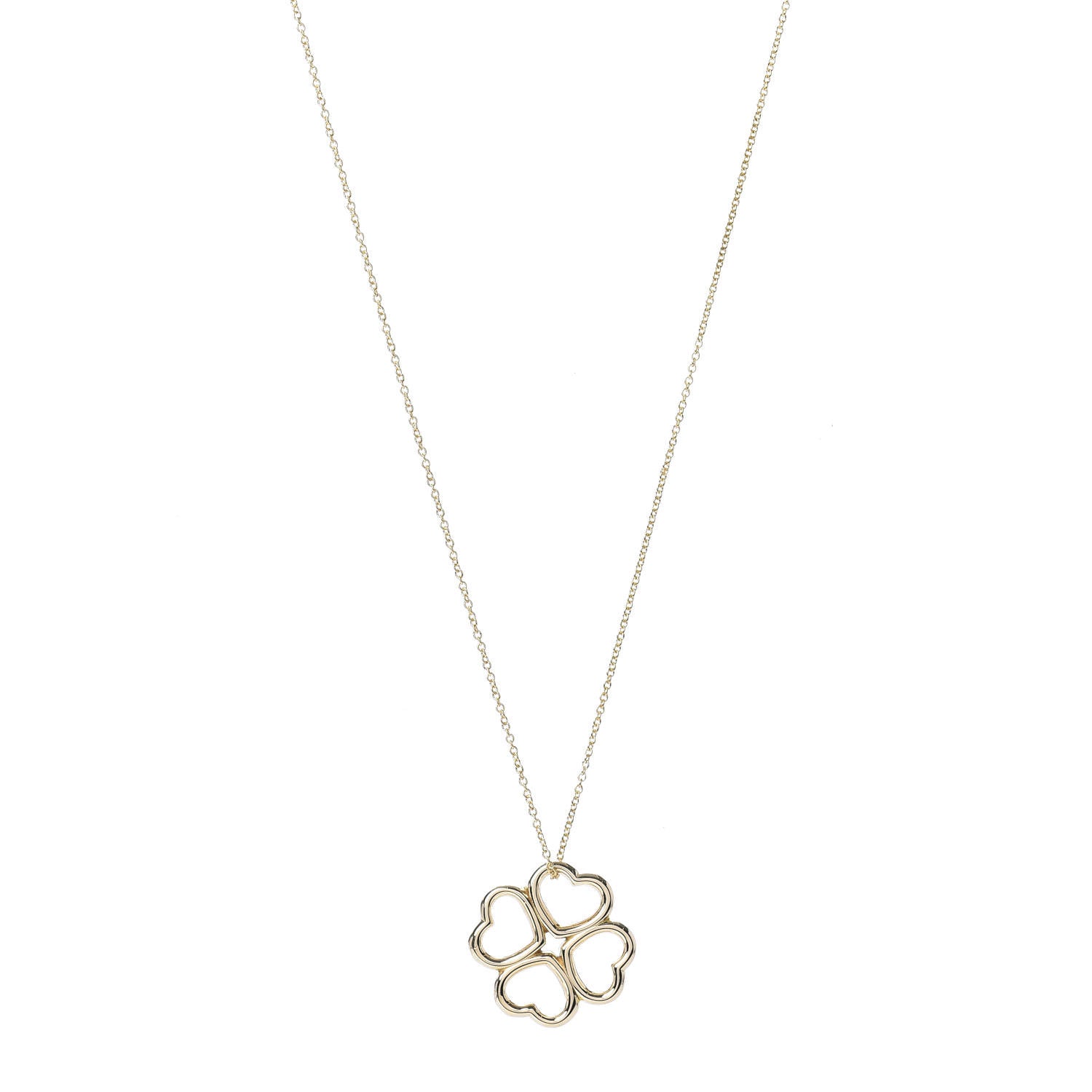 Tiffany 18K Yellow Gold Loving Heart Clover Pendant Necklace 1 of 5