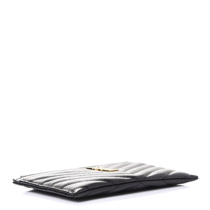 Saint Laurent Grain De Poudre Chevron Monogram Bill Pouch Black 3 of 4
