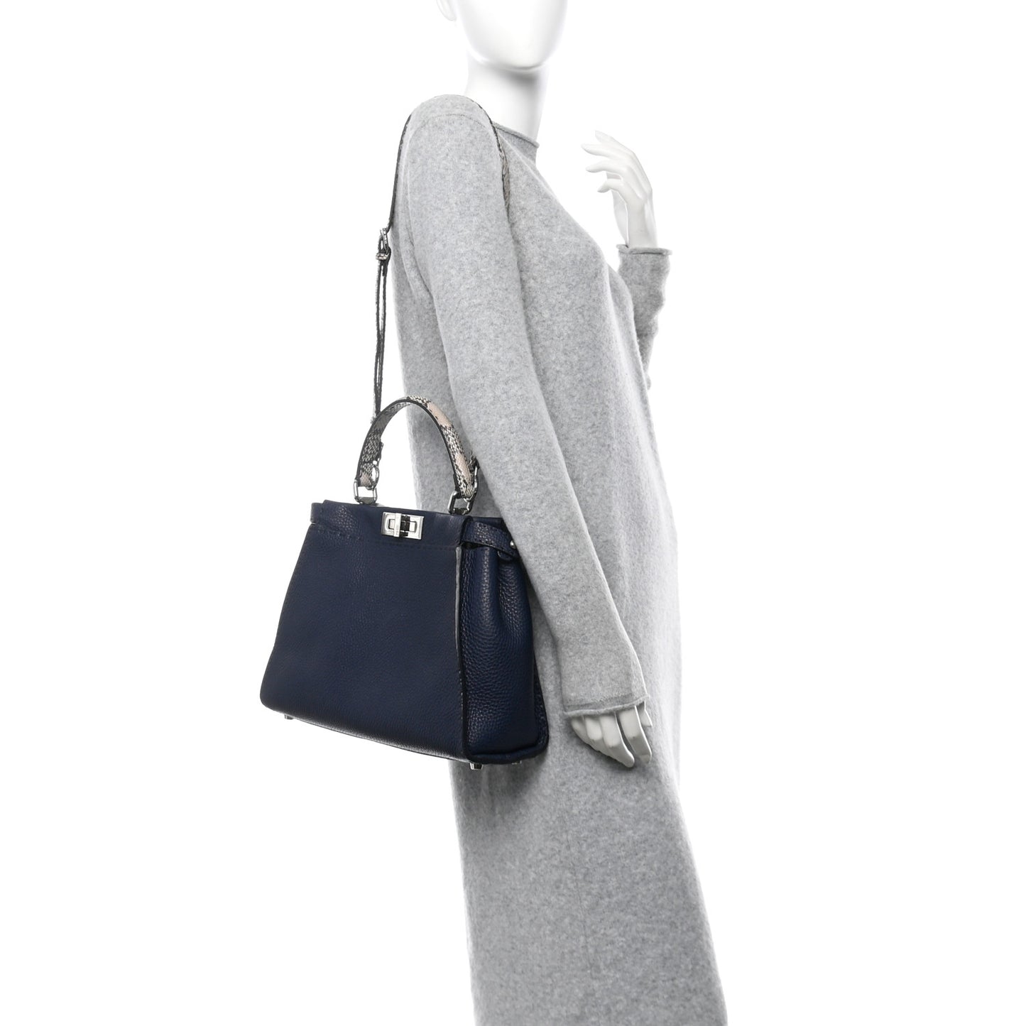 Cuoio Romano Snakeskin Selleria Medium Peekaboo Iconic Satchel Blue Notte