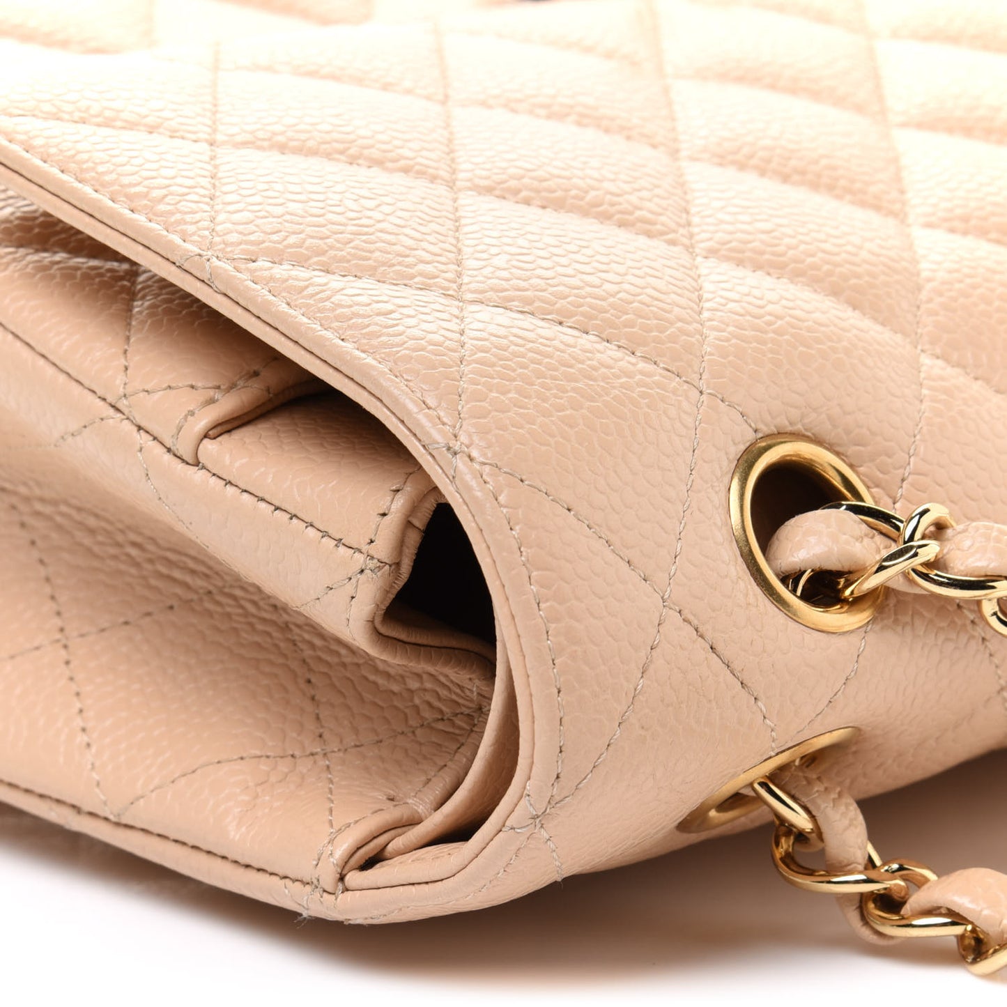 Caviar Quilted Medium Double Flap Beige