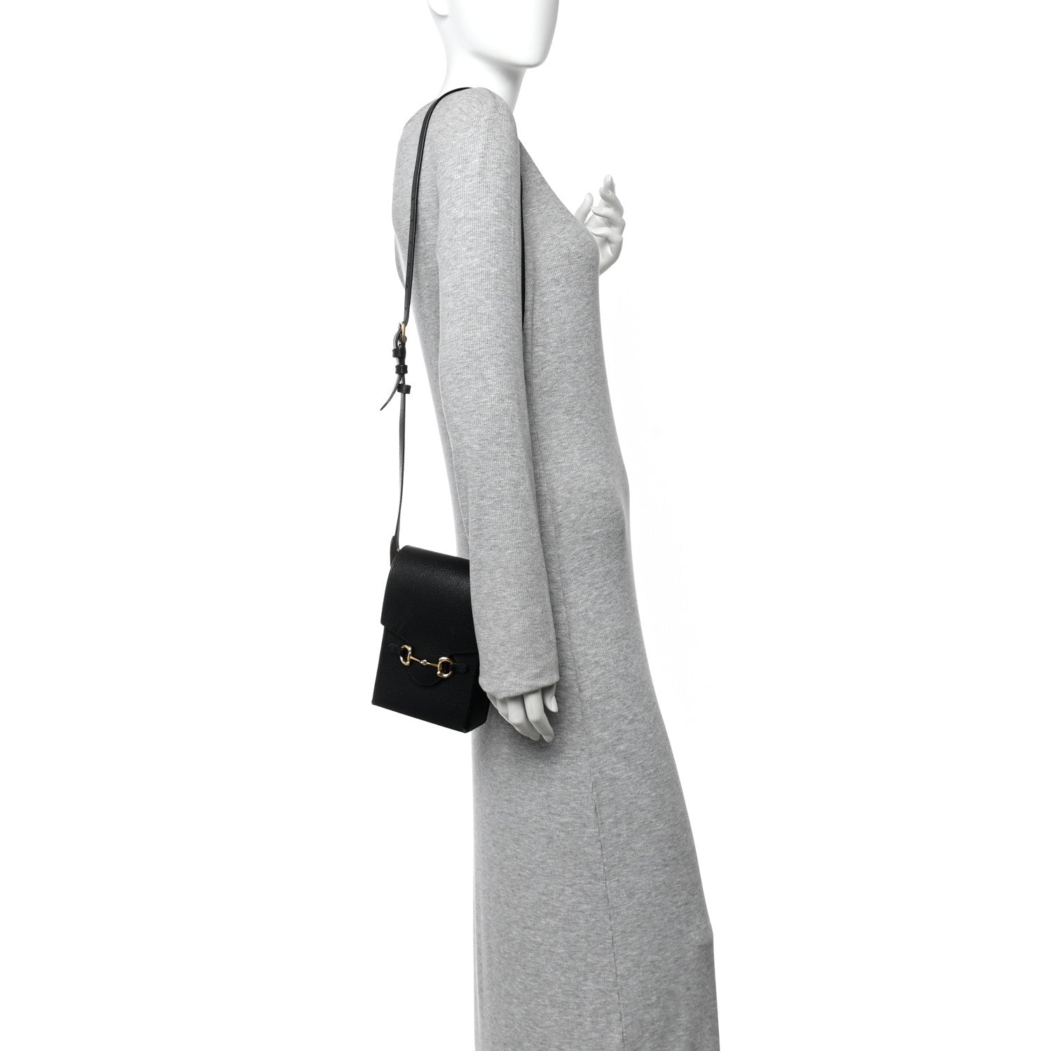 Gucci Dollar Calfskin Vertical Horsebit 1955 Crossbody Bag Black 2 of 11
