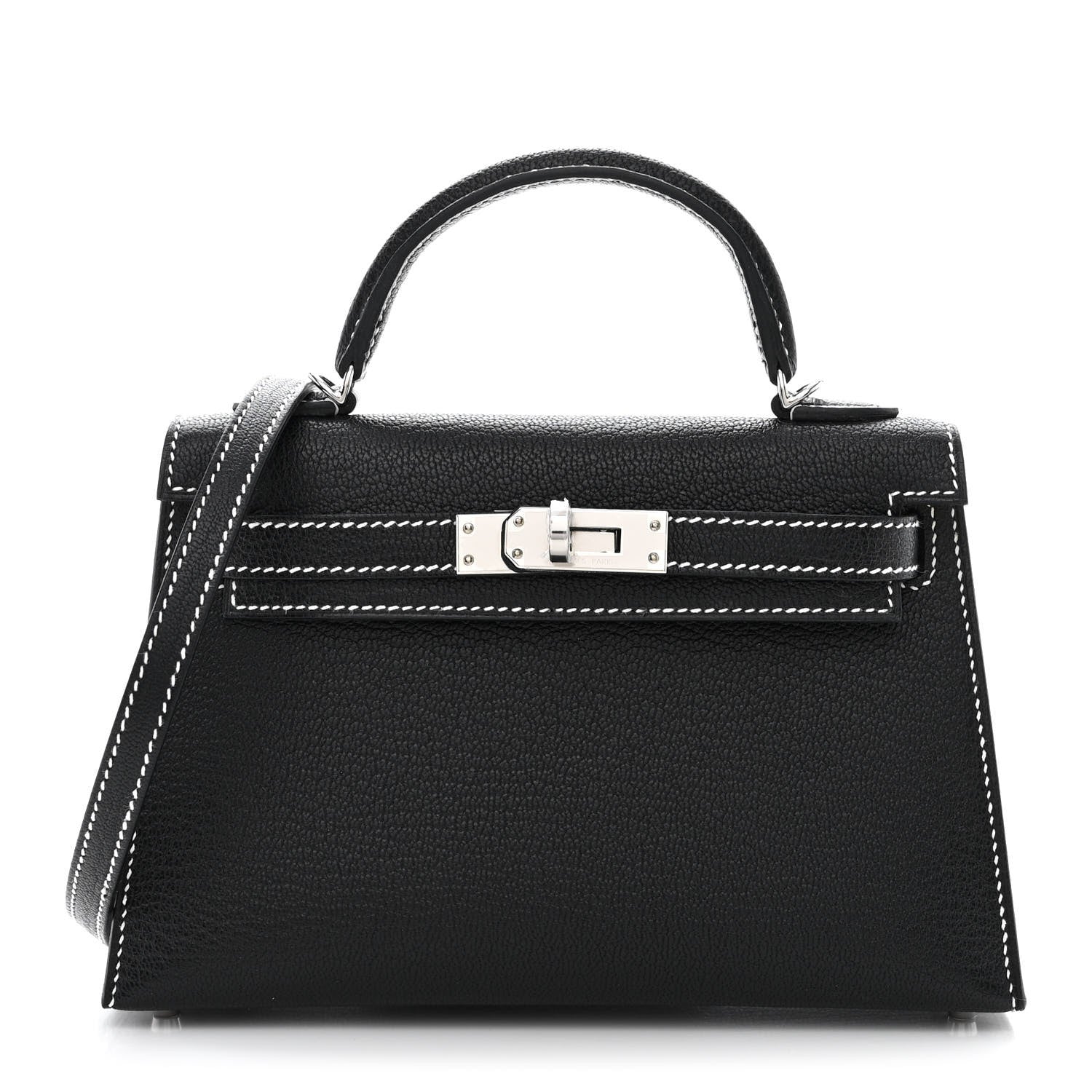 Hermes Chevre Mysore Horseshoe Mini Kelly Sellier 20 Black Lime 1 of 11