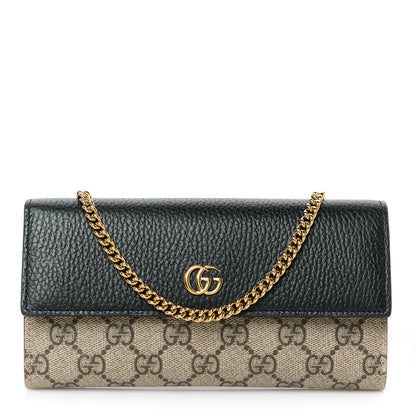Gucci Dollar Calfskin GG Supreme Monogram Petite GG Marmont Wallet Chain Bag Black Beige Ebony 1 of 10