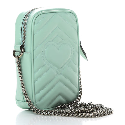 Gucci Calfskin Matelasse Mini GG Marmont Crossbody Bag Water Green 3 of 13