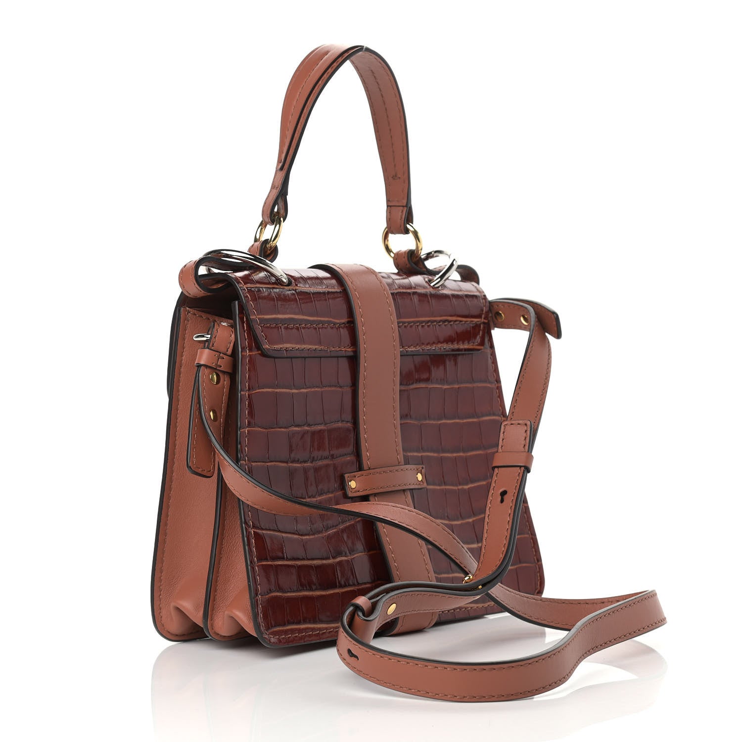 Chloe Calfskin Crocodile Embossed Small Aby Day Shoulder Bag Sepia Brown 3 of 9