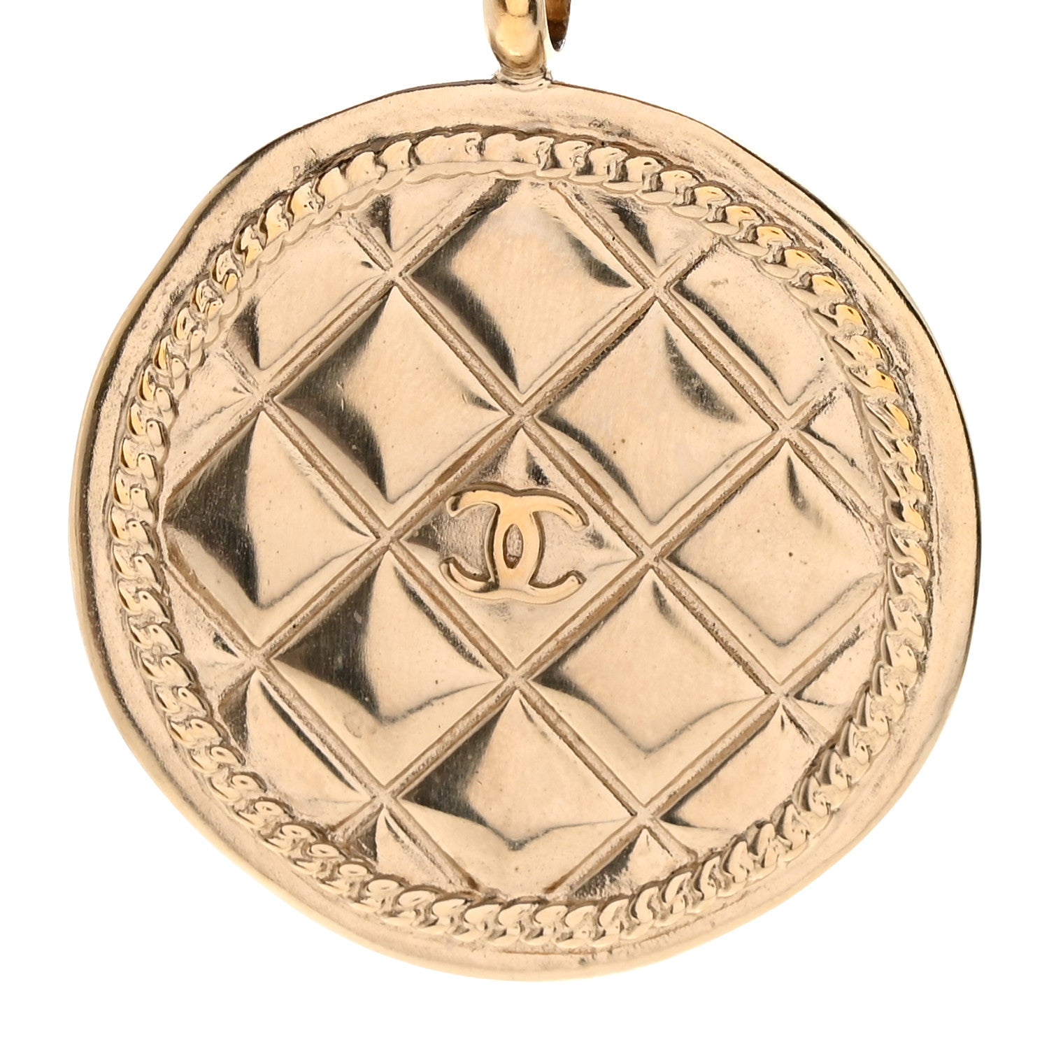 Chanel Quilted CC Pendant Chain Necklace Light Gold 4 of 6