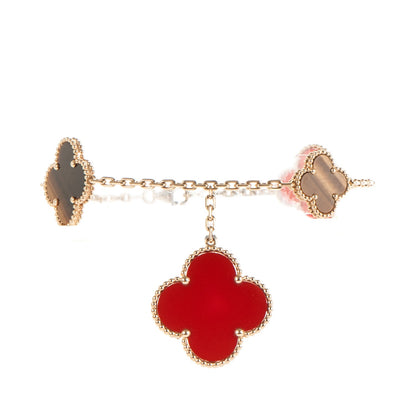 Van Cleef & Arpels 18K Yellow Gold Carnelian Tiger Eye 5 Motifs Magic Alhambra Bracelet 1 of 6