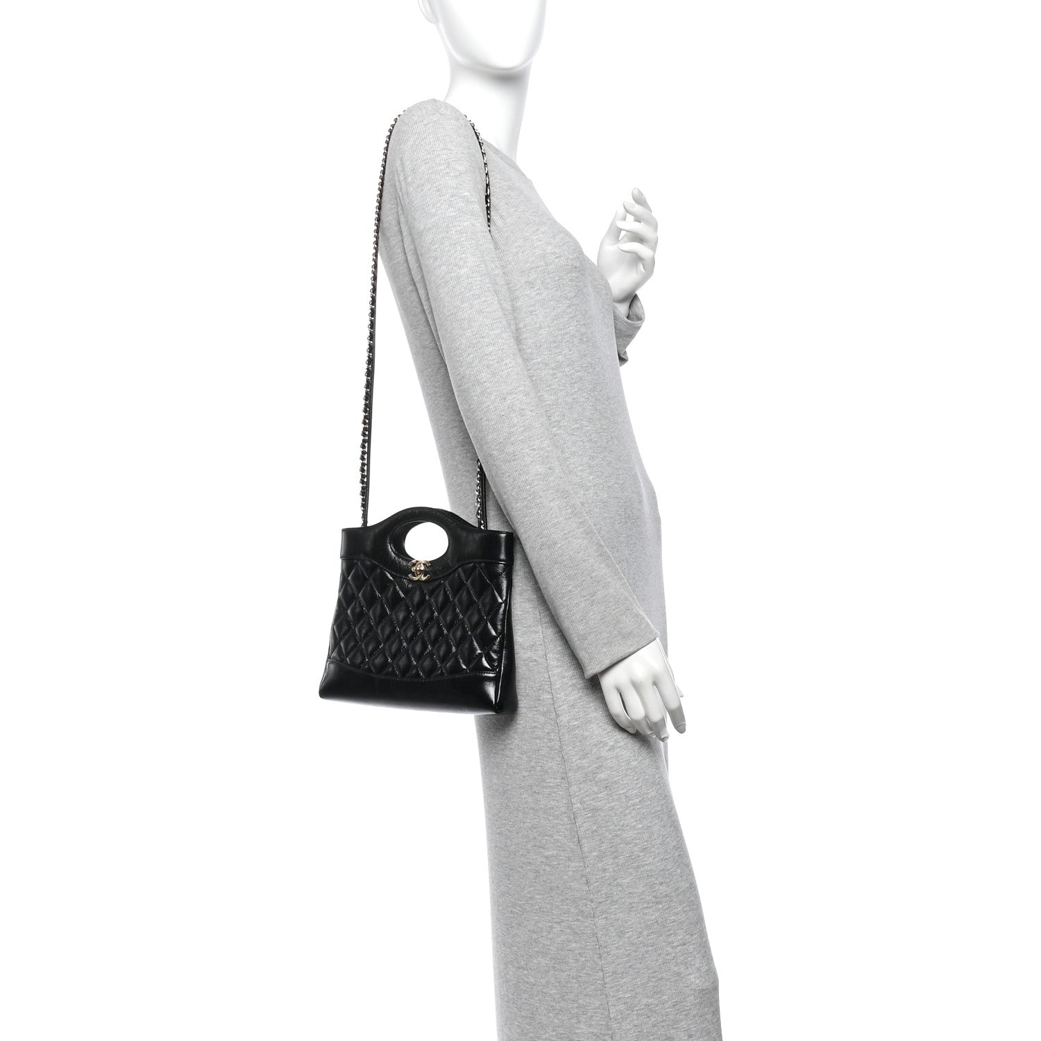 Chanel Shiny Crumpled Calfskin Quilted Mini 31 Shopping Bag Black 2 of 11