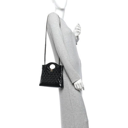 Chanel Shiny Crumpled Calfskin Quilted Mini 31 Shopping Bag Black 2 of 11