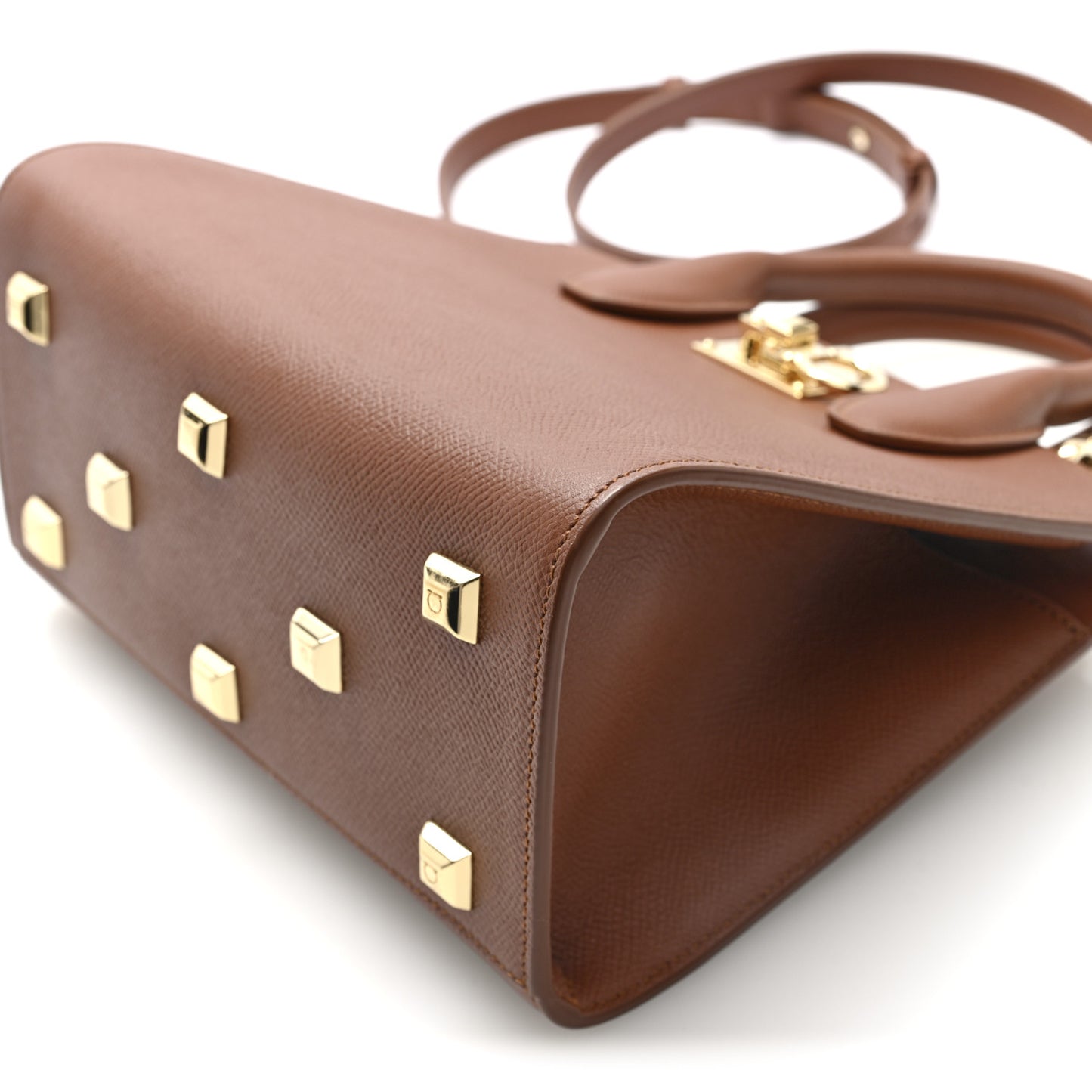 Hammered Calfskin Small The Studio Box Bag New Cognac