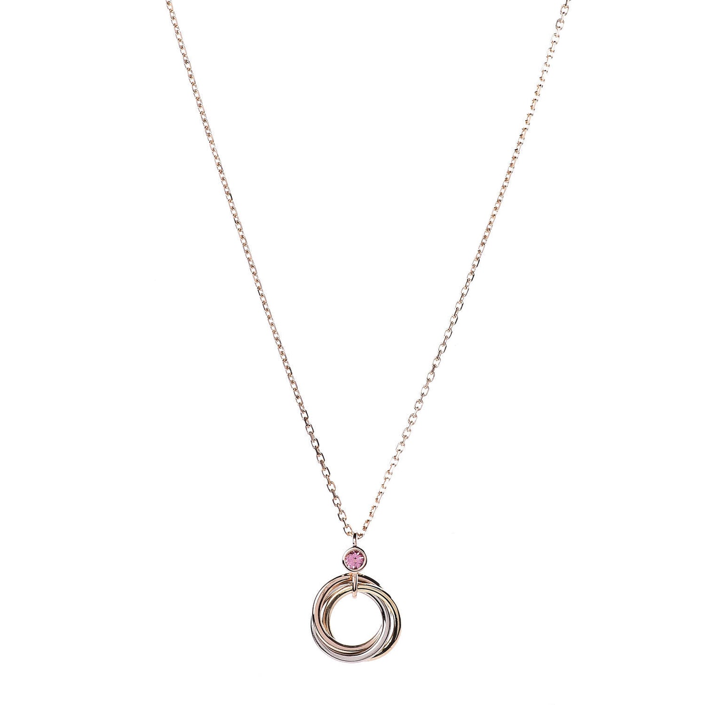 18K Pink Yellow White Gold Pink Spinel Trinity Pendant Necklace