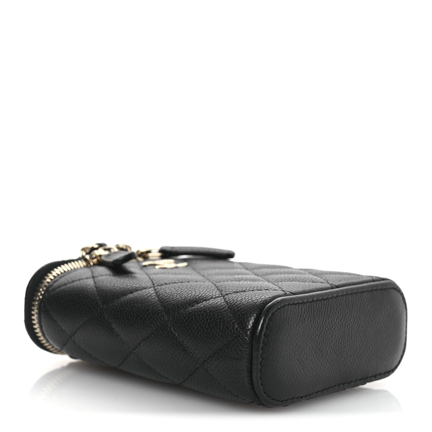 Caviar Quilted Small Vertical Coco Beauty Vanity Case With Chain Black
