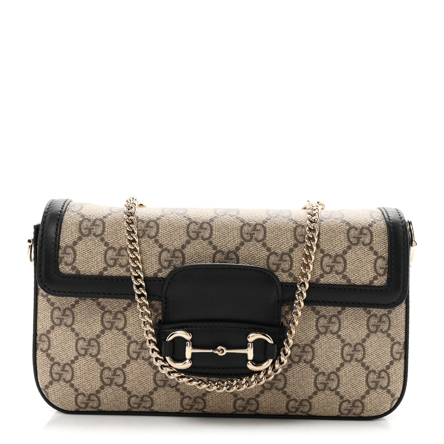 Gucci GG Supreme Monogram Azalea Calfskin Horsebit 1955 Mini Bag Beige Black 1 of 10