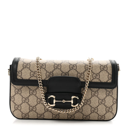 Gucci GG Supreme Monogram Azalea Calfskin Horsebit 1955 Mini Bag Beige Black 1 of 10