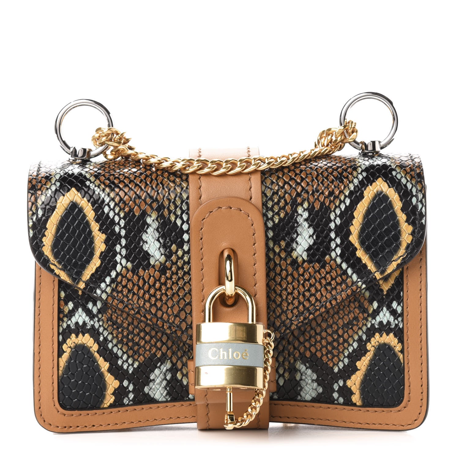 Chloe Python Embossed Shiny Calfskin Mini Aby Chain Shoulder Bag Faded Blue 1 of 10