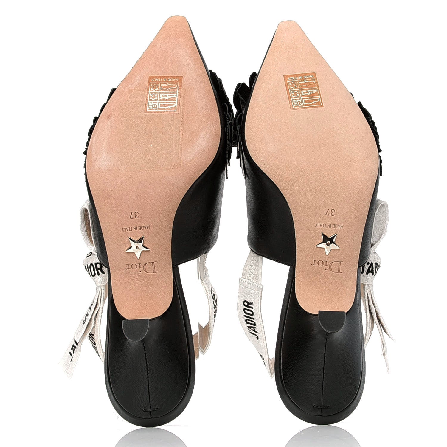 Christian Dior Lambskin Ribbon Flower Embroidered J'Adoir Slingback 65mm Pumps 37 Black 4 of 4