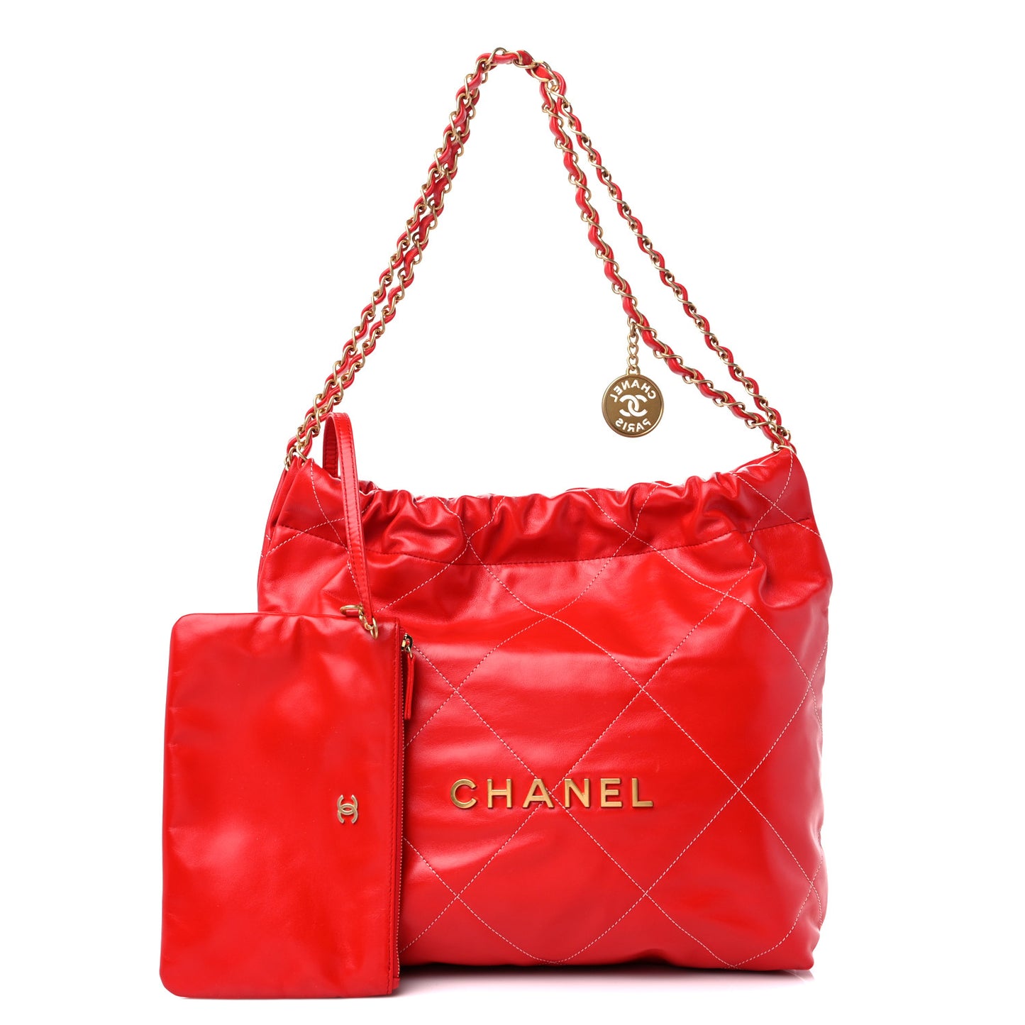 Shiny Calfskin Quilted Chanel 22 Red