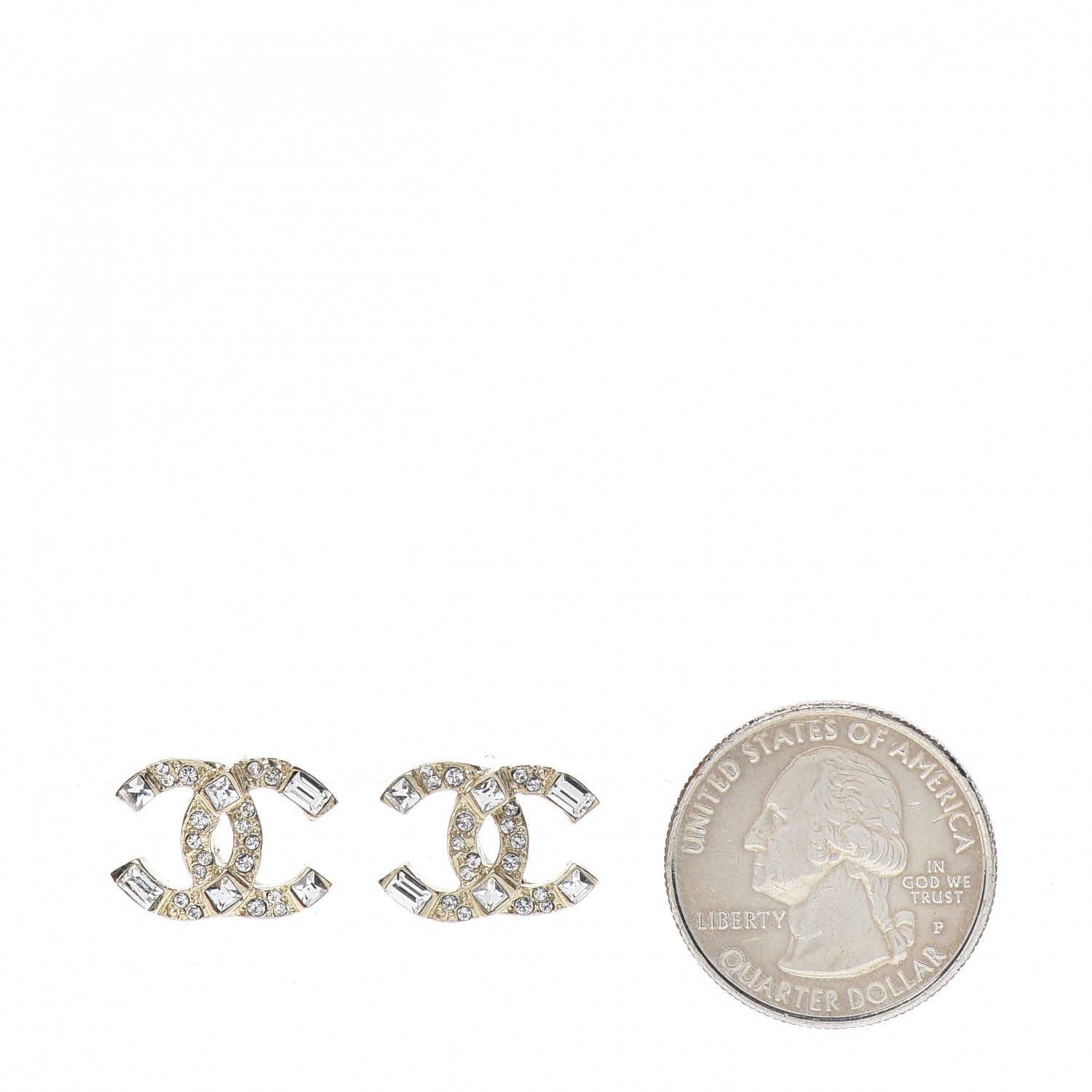 Chanel Crystal Baguette CC Earrings Gold 2 of 5