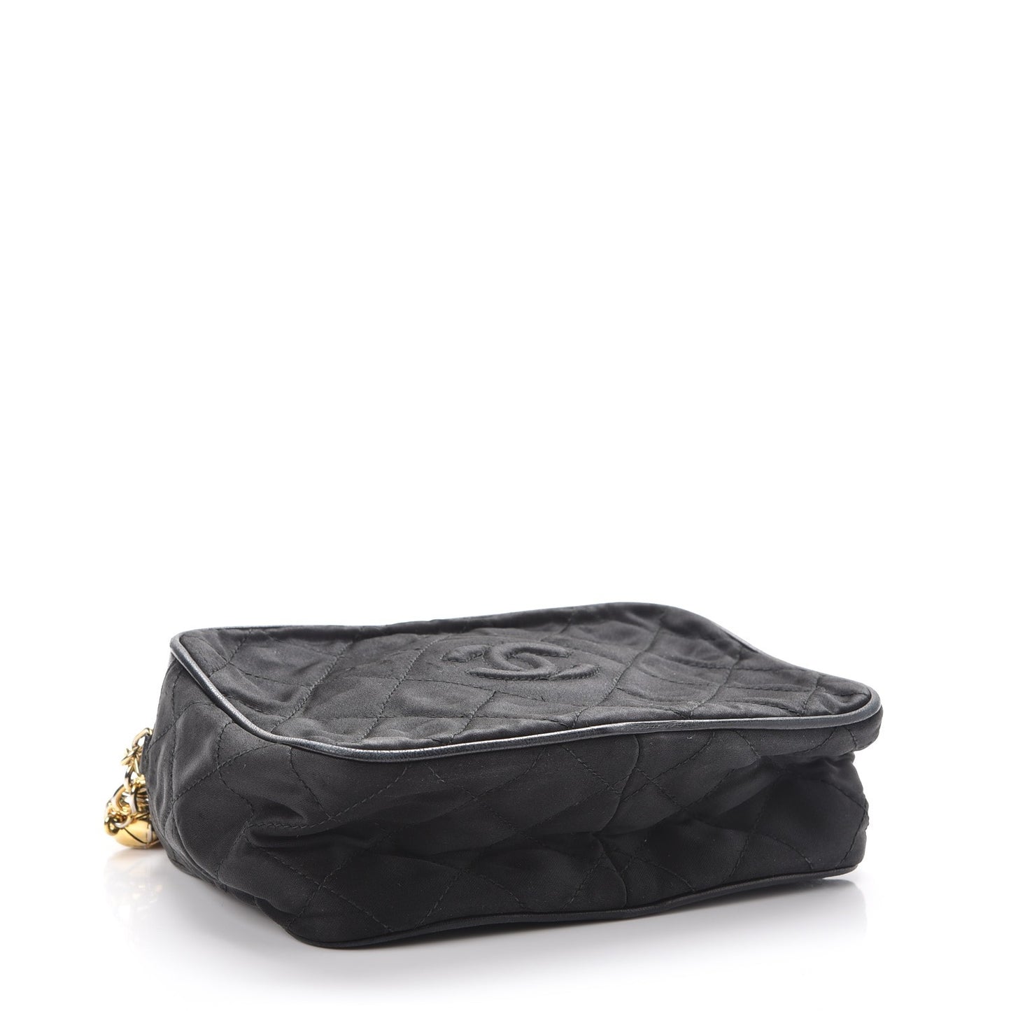 Satin Quilted Tassel Camera Case Black