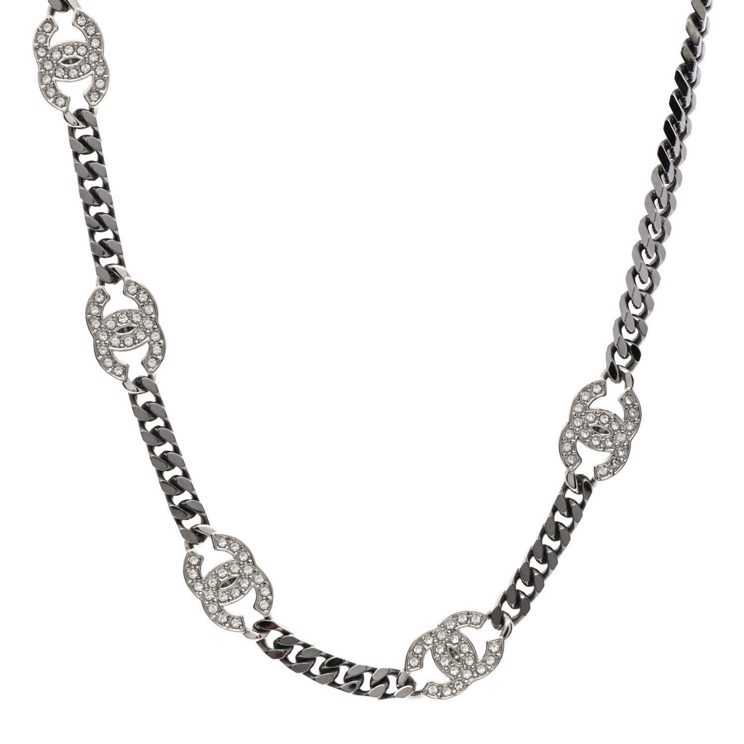 Chanel Ruthenium Crystal Chain CC Choker Silver 1 of 4