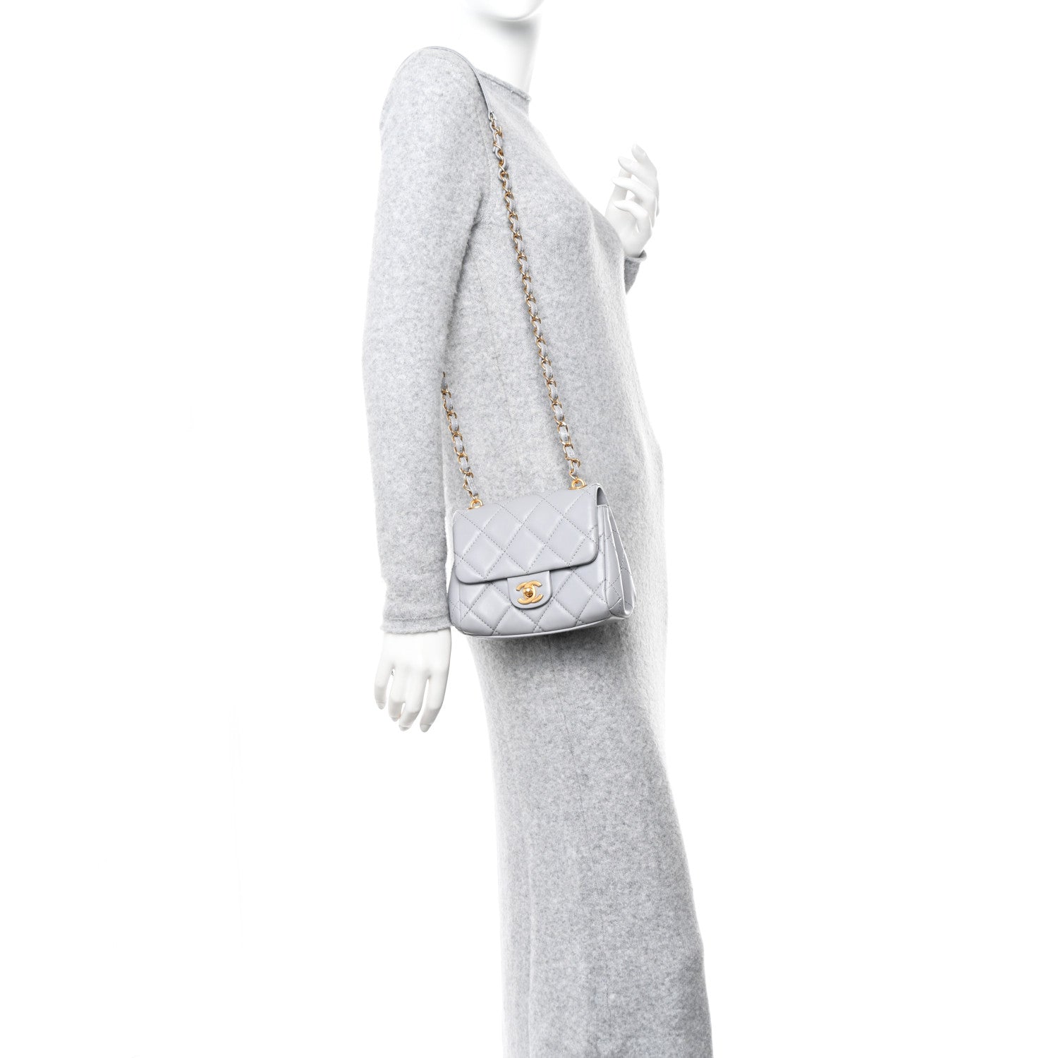 Chanel Lambskin Quilted Mini Flap Light Grey 2 of 10