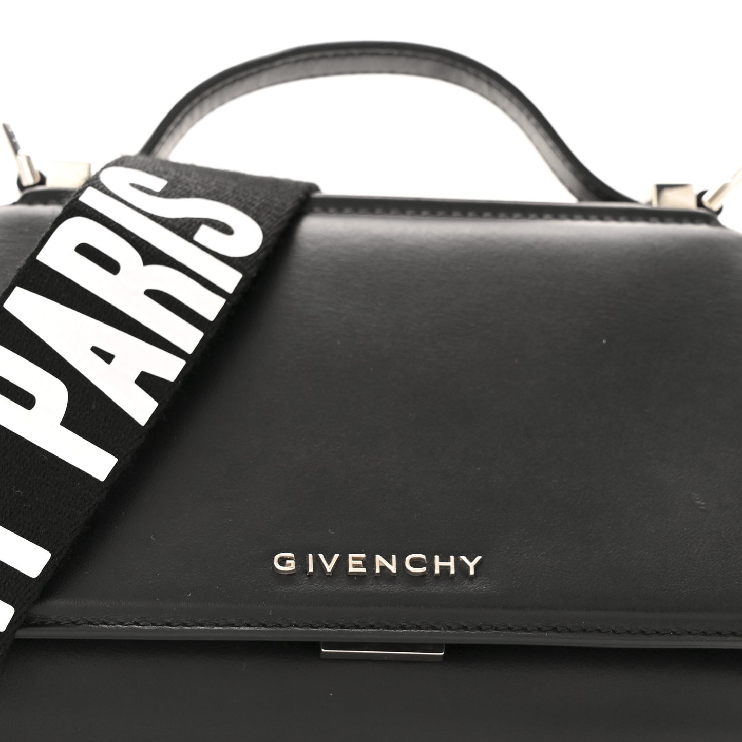 Calfskin Mini Pandora Box Logo Strap Crossbody Bag Black