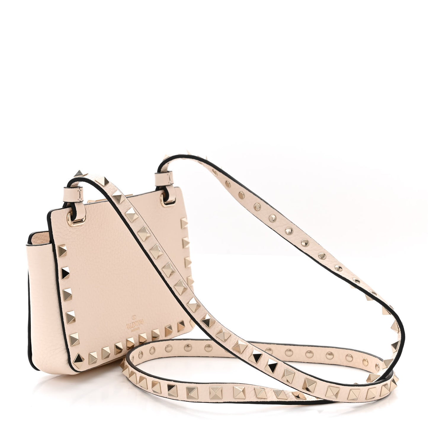 Pebbled Calfskin Rockstud Phone Case Crossbody Ivory