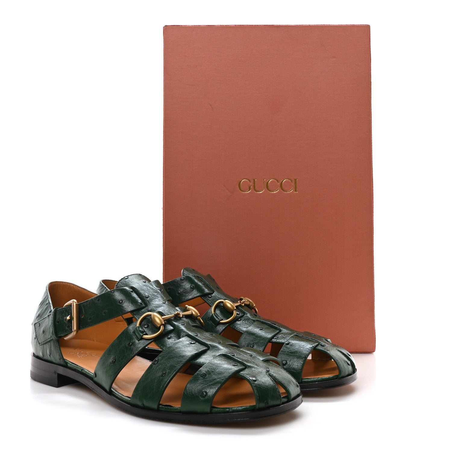 Gucci Ostrich Millenium Mens Horsebit Sandals 10 Vintage Green 9 of 9