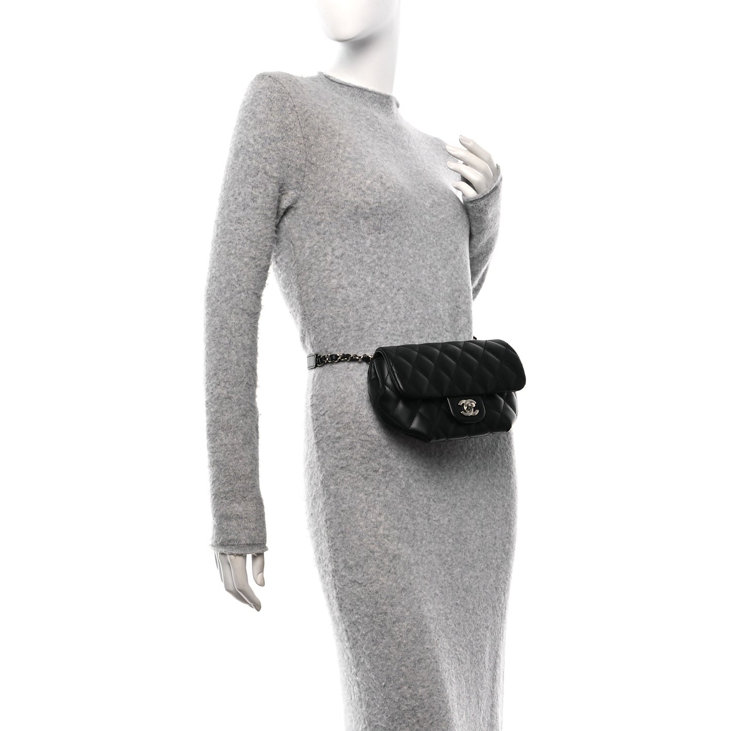 Calfskin Quilted CC Uniform Flap Belt Bag Black