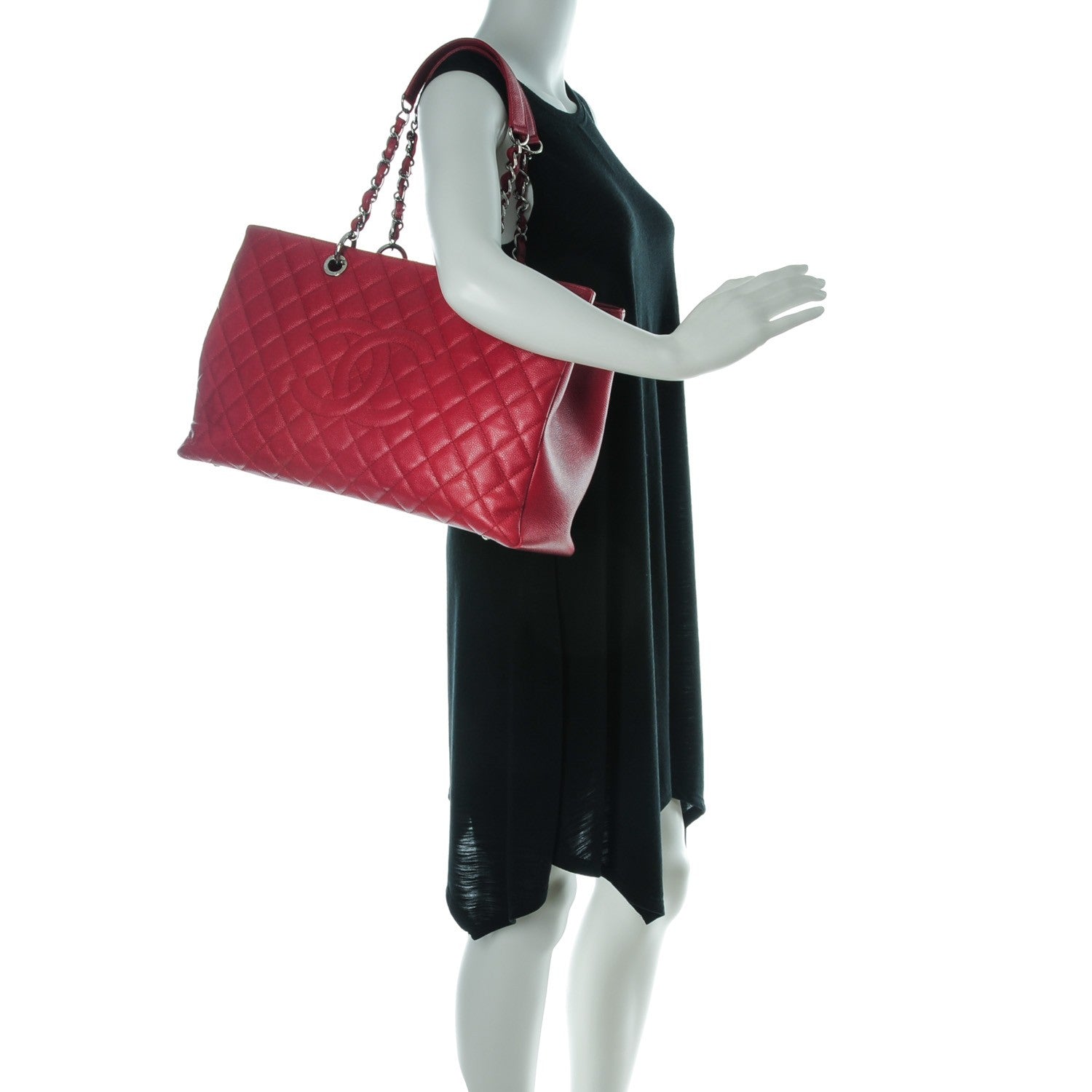 Chanel Caviar Quilted XL Grand Shopping Tote GST Red 2 of 8