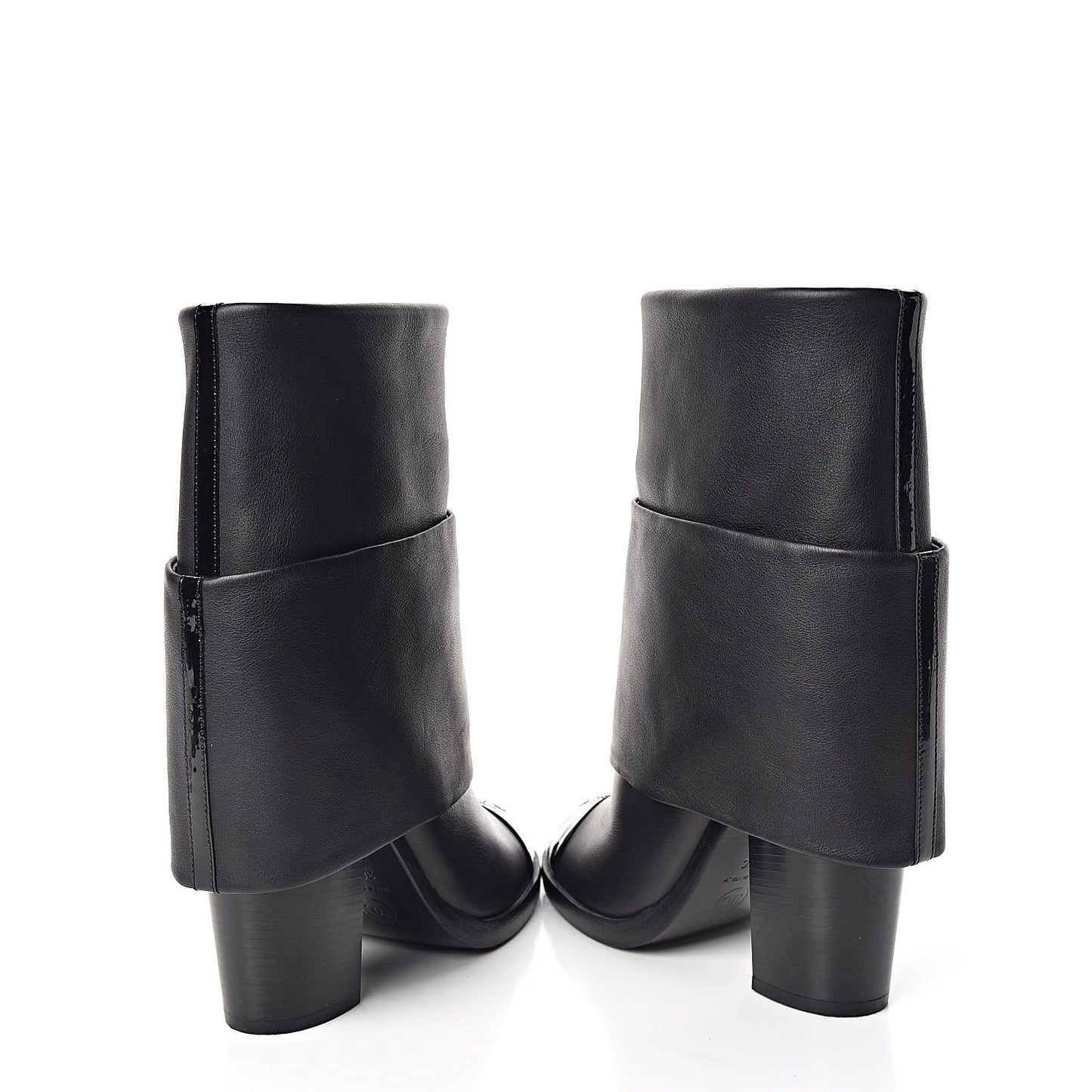 Calfskin CC Cap Toe Fold Over Boots 36.5 Black